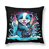 Funny Ferret Playing Guitar Throw Pillow Covers Soft Fluffy Cushion Cover Cozy Couch Pillow Cases Pillowcase for Home Couch Sofa 20 'x20