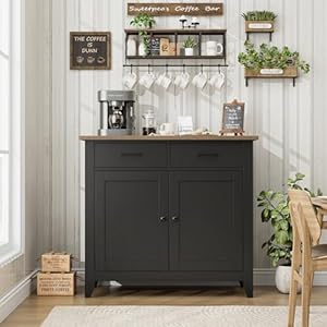Horstors kitchen storage cabinet modern farmhouse buffet cabinet with storage coffee bar with 2 drawers and 2 doors floor sideboard buffet for living room dining room bathroom blackrustic brown  urban country home decor
