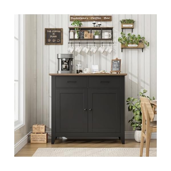 Horstors kitchen storage cabinet modern farmhouse buffet cabinet with storage coffee bar with 2 drawers and 2 doors floor sideboard buffet for living room dining room bathroom blackrustic brown  urban country home decor