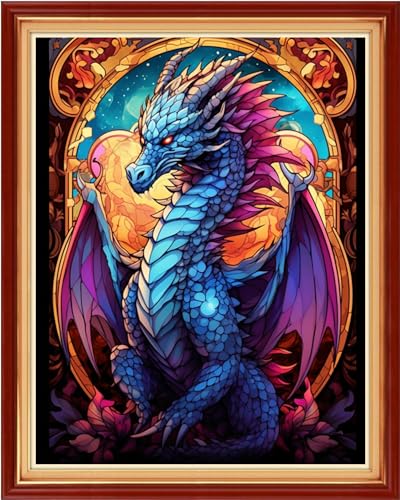 Image of Dooxvey Cross Stitch Kits for Adults Beginners,Full Range of Cross-Stitch Stamped Kits Needlepoint Kits for Beginners Embroidery Kits 11CT Cross Stitch Patterns-Rainbow Dragon 16x20 inch