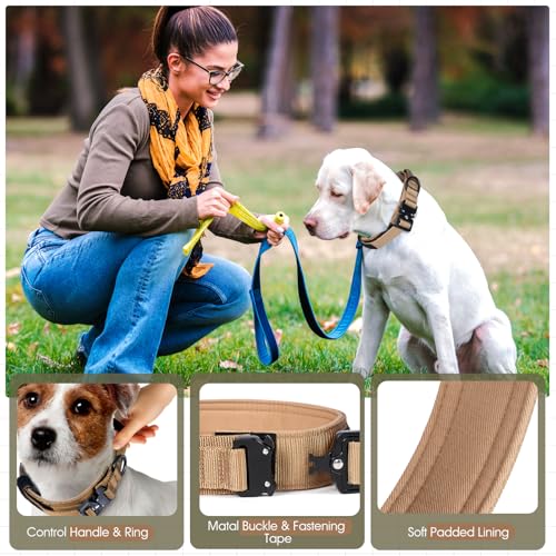 Relux Tactical Dog Collar with Handle - Adjustable Pet Collar Designed for Medium Dogs with Heavy-Duty Metal Buckle, Durable and Comfortable Dog Collar, Suitable for Medium Dogs (Brown, L) — view 4