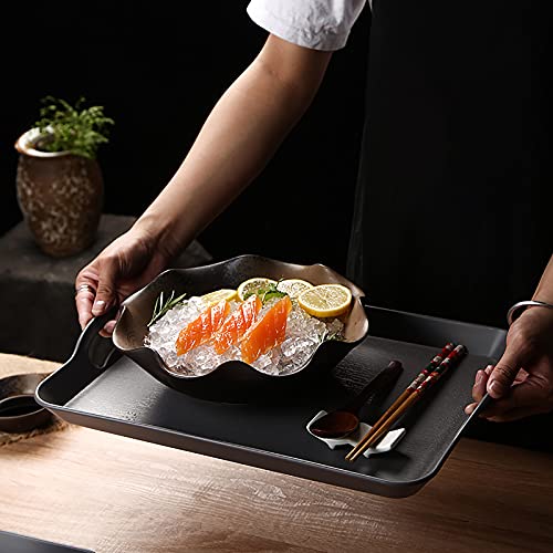 Cedilis 3 Pack Black Serving Trays With Handles,16 X 11In Rectangular Non Skid Multi-Purpose Plastic Ottomantray For Restaurant thumb #6