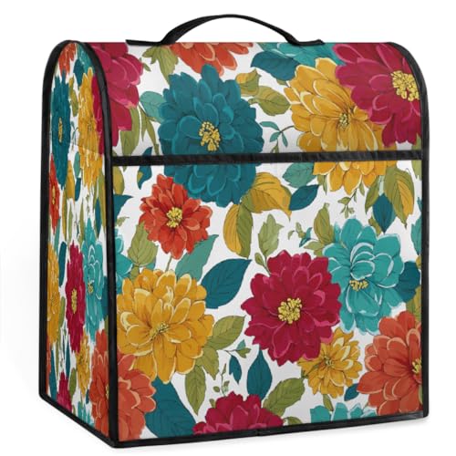Mexpekil Cubierta para batidora de soporte de flores rojas, azules y amarillas, 5-8 cuartos de galón, cubiertas antipolvo para electrodomésticos de cocina con asa superior y bolsillos, accesorios