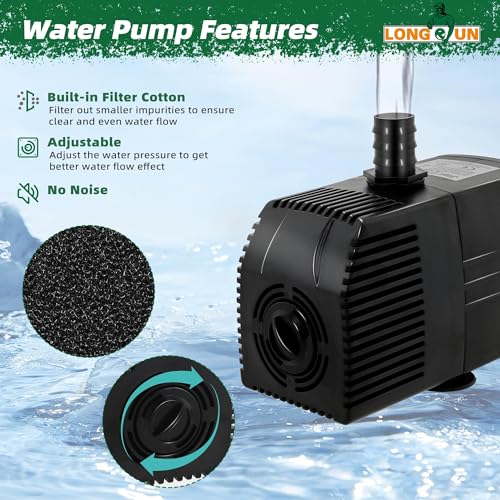 LONGRUN 23cm Teich-Wasserfall,304 Edelstahl Pool-Wasserfall mit Wasserpumpe,7 Farben Bluetooth LED Garten Brunnen