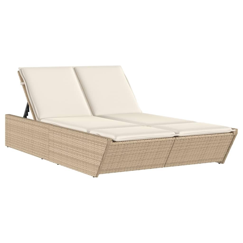 vidaXL Tumbona Doble con Cojines ratán sintético Beige, Tumbona, Tumbona de jardín, Tumbona de Exterior, Tumbona, tumbonas de jardín