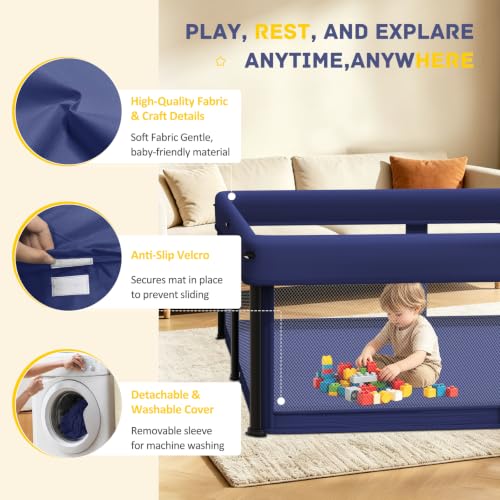 Image of TOREVSIOR Foldable Baby Playpen with Mat, 50 inchx50 inch Collapsible Play Pen for Babies and Toddlers, Indoor & Outdoor Kids Safety Play Pen, Portable Play Yard, Foldable Baby Playpen with 50 Ocean Balls