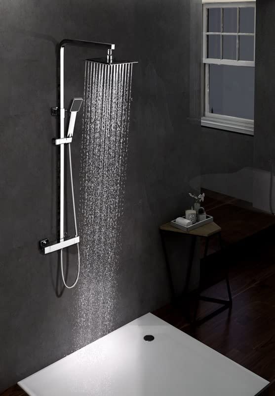 Mice - Columna termostática para ducha - Barra de ducha - Griferia para baño termostatica con rociador cuadrado y de acero inoxidable mango de ducha (Cromo)