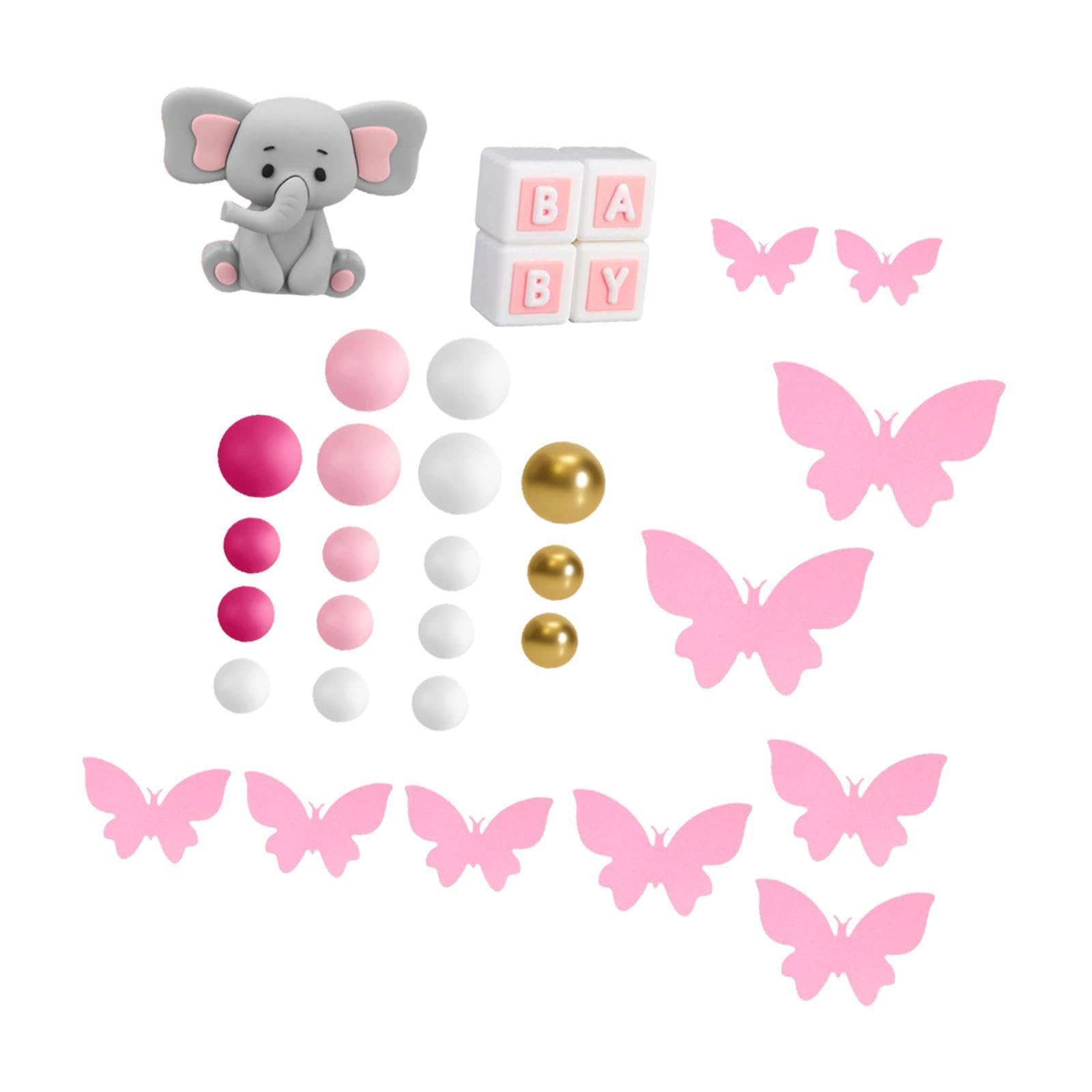 THE STYLE SUTRA Elephant Cake Toppers Set Baby Letters Party Supplies for Party Boys Wedding Pink-image-1