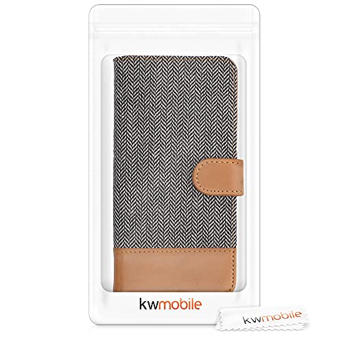 Kwmobile Wallet Case Compatible With Google Pixel 6 - Case Fabric And Faux Leather Phone Flip Cover - Light Grey/Brown #TOP6