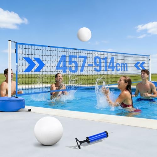 Patiassy Filet Volley Piscine Portable, Longueur réglable 4,5 à 7,6 m, L'installation est Simple...