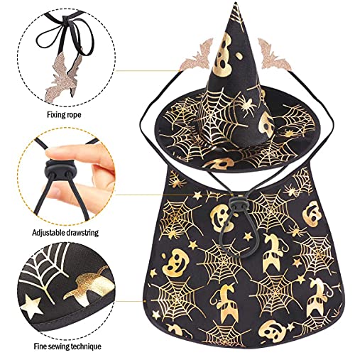 Halloween Dog Costume Wizard Cape With Hat Set 2 Pack Pet Witch Cloak Caps Funny Clothes Puppy Adjustable Apparel Outfit For Small Medium Dogs Cats Cool Cosplay Costumes Party Decoration #TOP5