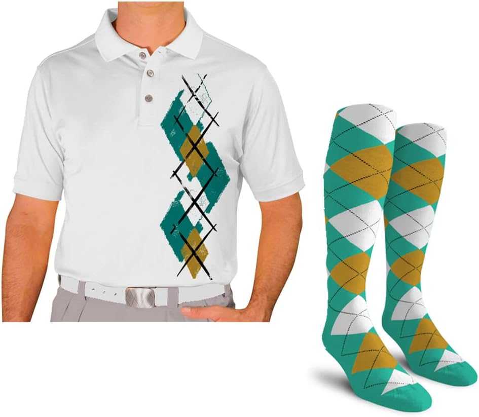 Dry Fit Short Sleeve Graphic Golf Polo Shirt with Socks for Men, Argyle Paradise (5A-5Z)