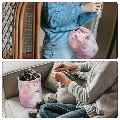 Image of Sellikakes Small Yarn Bag, Dragonfly Cherry Knitting Crochet Bag Organizer, Portable Knitting Bag, Yarn Holder for Crochet Project Knitting & Crochet Needle Accessories