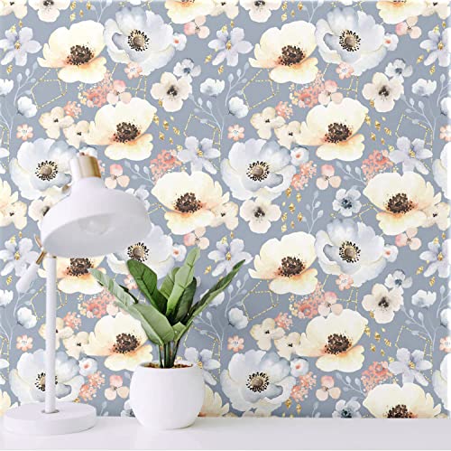 Blooming Wall Dpy57 Gray Watercolor Flower Diamond Peel And Stick Wallpaper Self-Adhesive Wallpaper Wall Mural Wall Décor #TOP1
