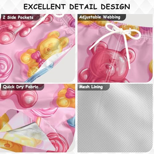 Pigsaly Boys' Swim Board Shorts Colorful Lollipops Gummy Jelly Candy Bears Boy's Swim Trunks Kids Swimwear 2T3