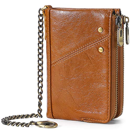 Portefeuille pour homme bloquant les RFID porte-cartes double zip cuir marron taille M