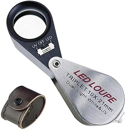 FOOTZ Lupa de Triplete de Lupa de Aumento de Joyero 10X con 6 LED de Luz Ultravioleta de 21 Mm para Gemas, Joyas, Monedas, Sellos, Etc.