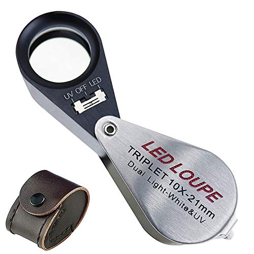 Loupe de bijoutier 10x grossissante à LED et UV pour examen de bijoux et pierres précieuses