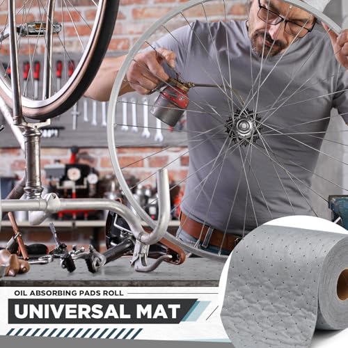 Image of Oil Absorbent Pads 65.62' L x 9.84 inch W Oil Spill Mat with Dividing Line Weight Dimpled Pad Universal Oil Maintenance Mat Roll Gray Water Absorbent Mat for Garages Basements Industrial