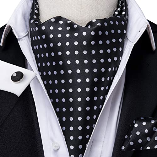 Image of Hi-Tie Silk Ascot for Men Self Tie Men's Cravat and Flower Lapel Pin Handkerchief Cufflinks Set for Wedding Party