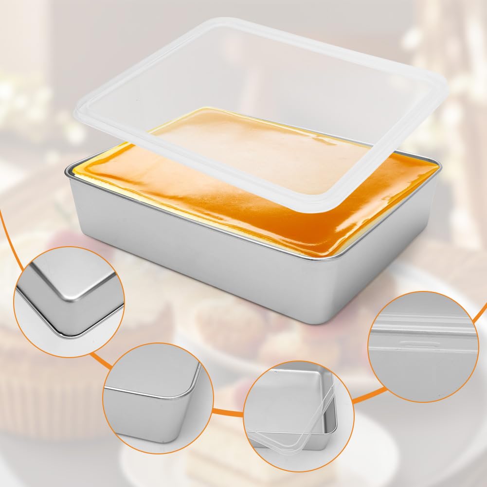 Gohytal Teglia da forno in acciaio inox con coperchio ermetico, 2 spatole per torte, teglia rettangolare per arrostire, lavabile in lavastoviglie, per casseruole, torte, brownie lasagne