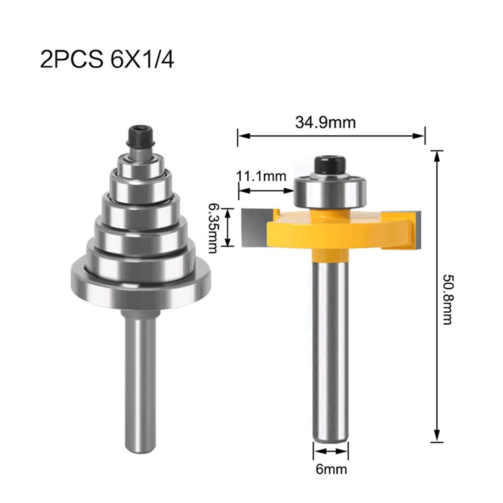 1/4 sztuk 6mm 8mm 1/4 "12mm Shank Bit z 6 zestaw łożysk frez do drewna czop frez do narzędzi do obróbki drewna(NO 1)