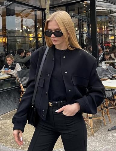 Zeagoo Women Bomber Jacket Casual Button Down Varsity Jackets Shackets With Pockets Outwear4