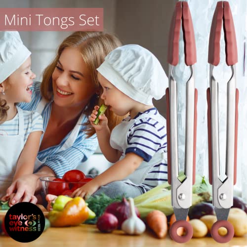 Taylors Eye Witness 2 Small Steel Baked Clay Silicone Tongs - Dishwasher Safe. Sturdy Build, Non-Scratch Heads, Convenient Lock Mechanism. Odour, Stain & Heat Resistant (260C/500F). 5 Year Guarantee - Image 2