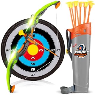 YIMORE Bow and Arrow Set Kids, Archery Set with LED Light with 10 Suction Cups Arrows Targets Quiver, Indoor Outdoor Garden Games