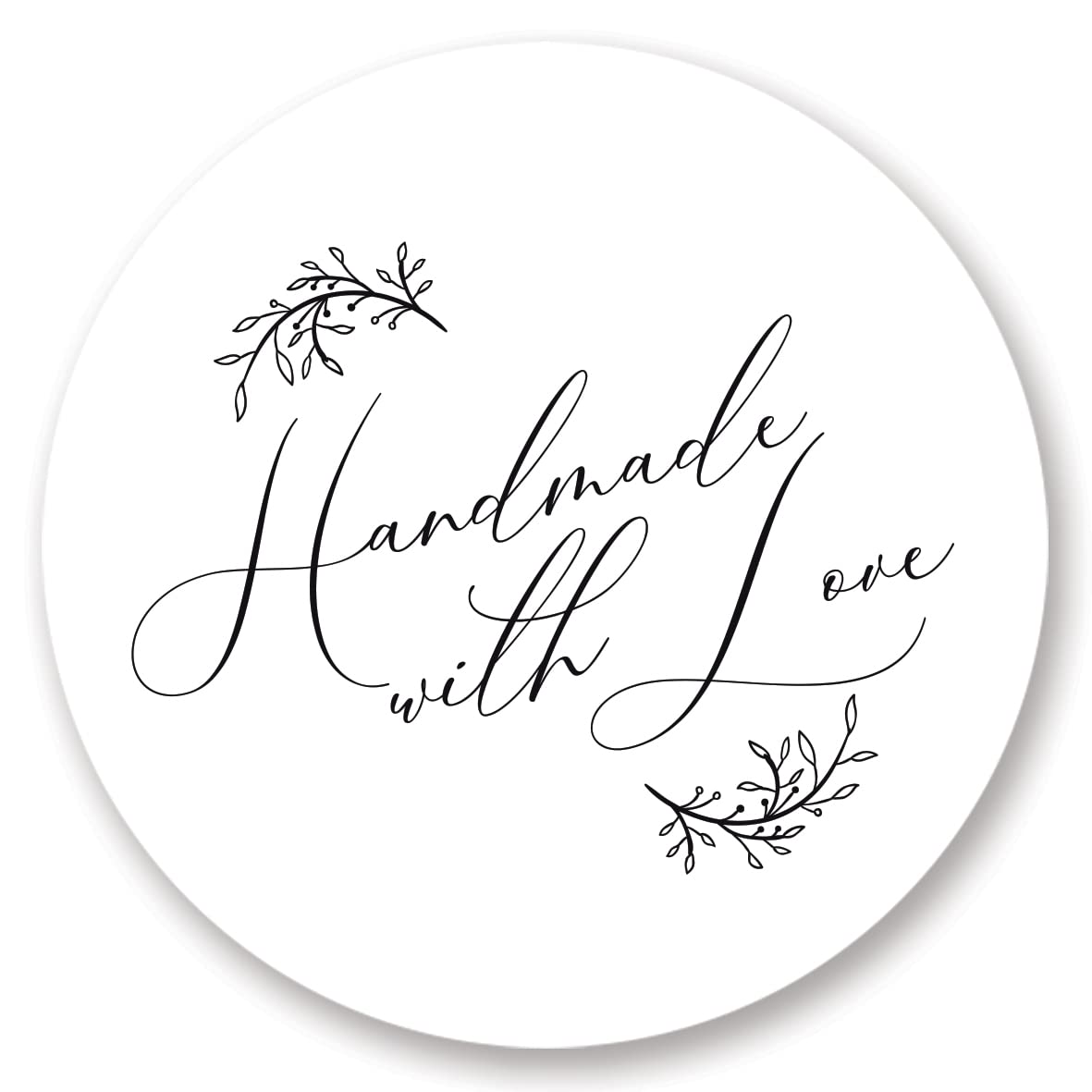 Floral 'Handmade with Love' Stickers/Labels for Crafters, Bakeries and Small Businesses (37mm (35 per Sheet), Non-Personalised, White)