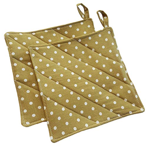 Cushystore Canvas Pot Holder Oven Pads Potholders For Cooking Kitchen 7.75", 2 Packs (Green Polka Dot) #TOP4