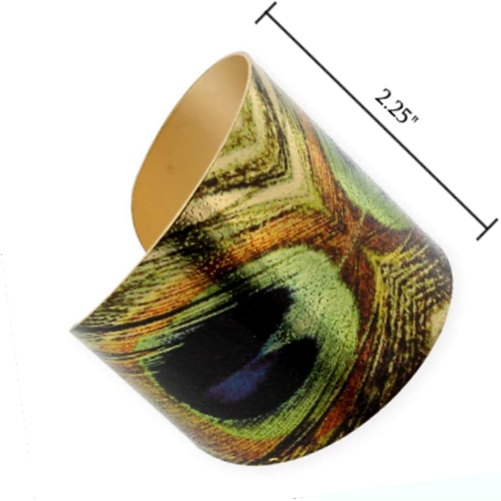 Peacock Tail Feather Wide Cuff Bracelet
