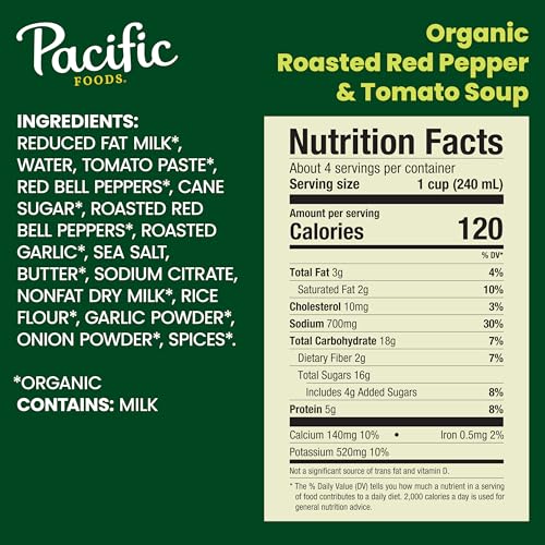 Pacific Foods Organic Creamy Roasted Red Pepper & Tomato Soup, 32 Fl Oz (Pack of 12)