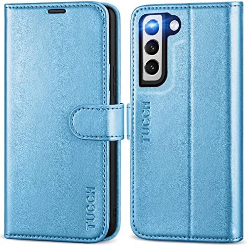TUCCH Case for Galaxy S22 (6.1") 5G 2022, Magnetic PU Leather Flip Cover with[Viewing Stand][RFID Blocking][Shockproof TPU] Credit Card Holder, Premium Folio Compatible with Galaxy S22, Blue&Brown
