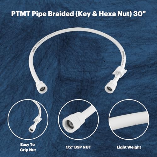 Image of Johnson 4-Pack 30 inch PTMT Pipe Kit, Braided Hose with Key & Hexa Nut, Polytrimethylene Terephthalate (PPT), Star White, Corrosion-Resistant, Durable, Versatile Plumbing Connection Solution