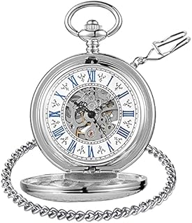 Tiong Vintage Pocket Watch Mechanical Steampunk Pocket Watches Skeleton Roman Numerals with Chain Pendant & Gift Box Best Gifts