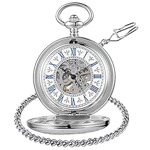 Tiong Vintage Pocket Watch Mechanical Steampunk Pocket Watches Skeleton Roman Numerals with Chain Pendant & Gift Box Best Gifts