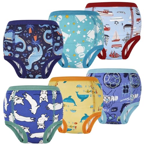 FLYISH DIRECT Pantalones de Entrenamiento para el Baño Niños 100% Algodón, 6 Paquetes de Ropa Interior para el Entrenamiento del Baño Absorbente Reutilizables, 8 Años, Caricatura