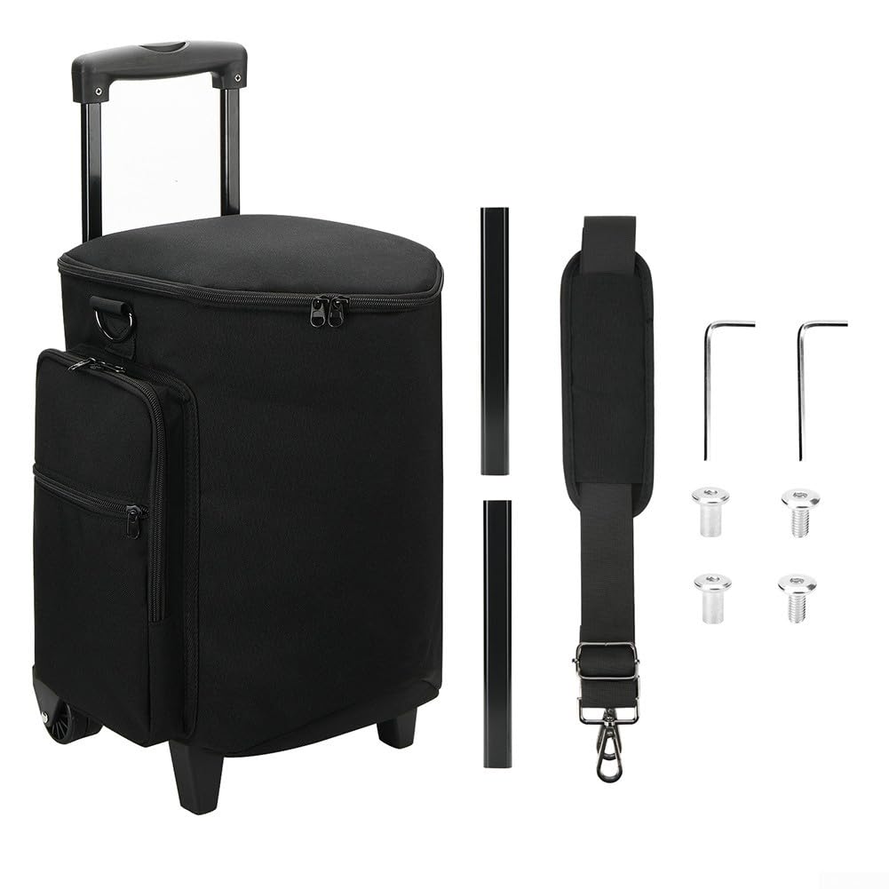 Custodia per altoparlanti in nylon nero per Bose S1 Pro/S1 Pro+, asta retrattile, ruote lisce e scomparti per accessori multitasche, 31 x 27,5 x 45 cm
