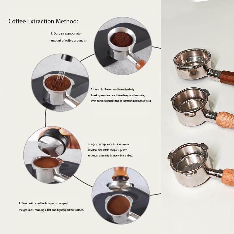 Image of Radha Creation 51MM 3 Ear Portafilter with Wooden Handle, Stainless Steel, for Agaro, Wonderchef, Morphy Richards, Inalsa & More | Not Compatible with De'Longhi