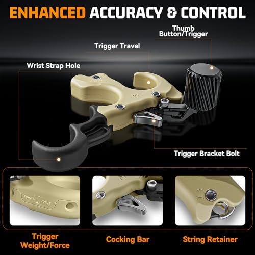 Image of Bow Release for Compound Bow, Copper Archery Release Trigger with Adjustable Wrist Straps & Wrench, 3 /4 Finger Heavy-Duty Thumb Release for Left & Right Hand