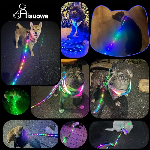Aisuowa LED Hundeleine für Hunde, 12 Beleuchtungsmodi Reflektierend Leine Hund, 1,5 m, USB Aufladbar Leuchtend Wasserdicht Hundeleinen, Geeignet für Große, Mittelgroße und Kleine Haustiere Licht