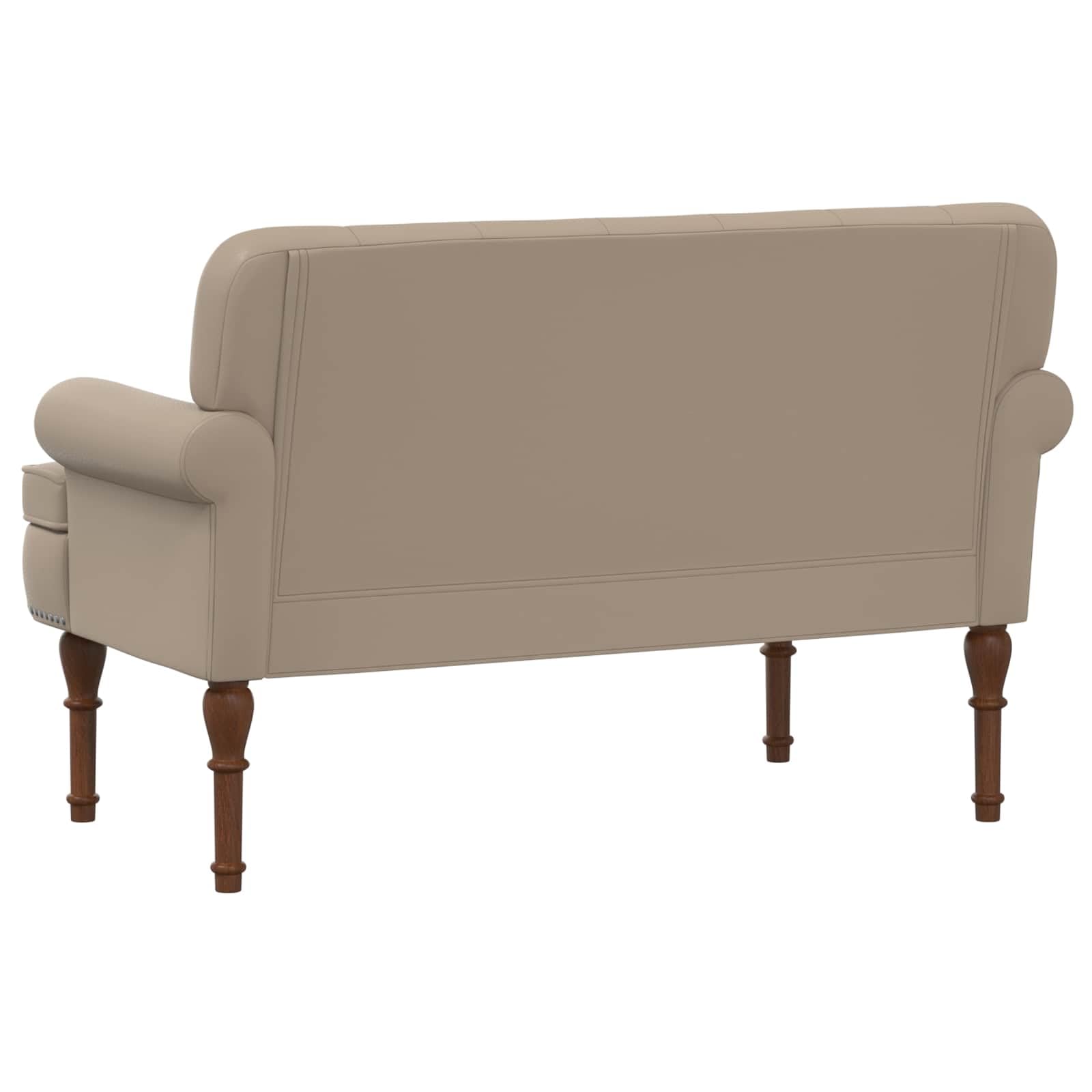 Cappuccino - Asiento de dos plazas con cierre de botón, piel sintética con marco de madera y patas de madera de caucho, 120 x 65 x 77 cm, 2 plazas para salón o dormitorio
