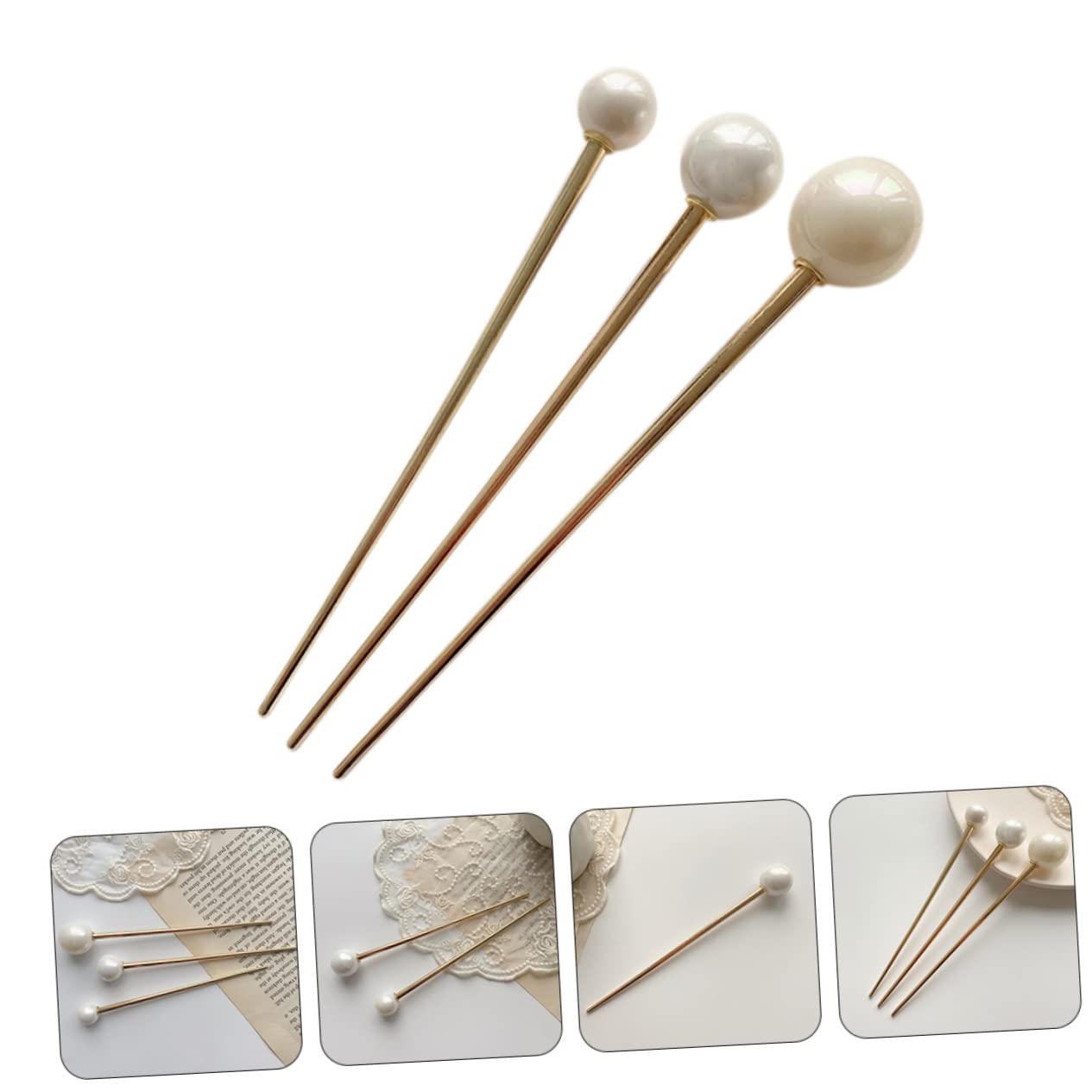 FRCOLOR 3 set di 3 forcine per capelli con perle, bacchette cinesi, bacchette cinesi, bacchette per capelli di perle, forcine per capelli di perle squisite da donna