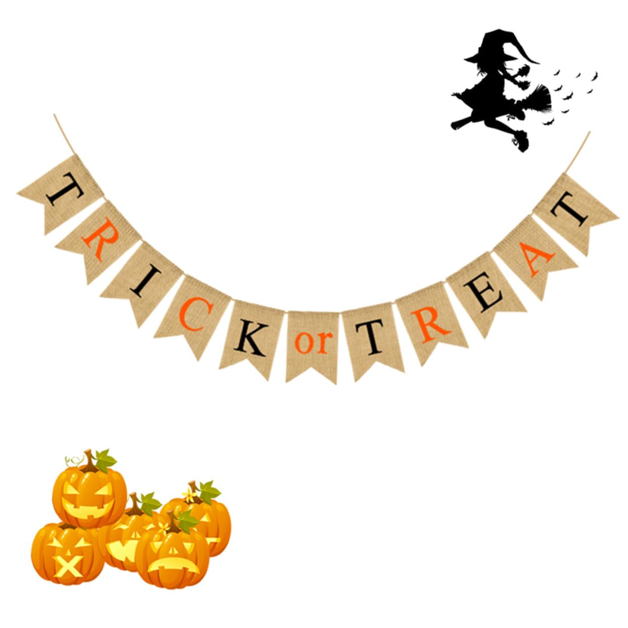 Abaodam 3 Stücke Halloween Girlande Leinen Schwalbenschwanz Banner Trick Oder Behandeln Decor Party Prop Leichte Halloween Dekoration