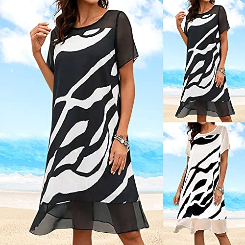 STKOOBQ Vestido feminino midi de manga curta com gola redonda e temperamento casual Y2K sexy plus si