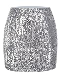 MANER Women's Sequin Skirt Sparkle Stretchy Bodycon Mini Skirts Night Out Party (L/US 12-14, Silver Grey)