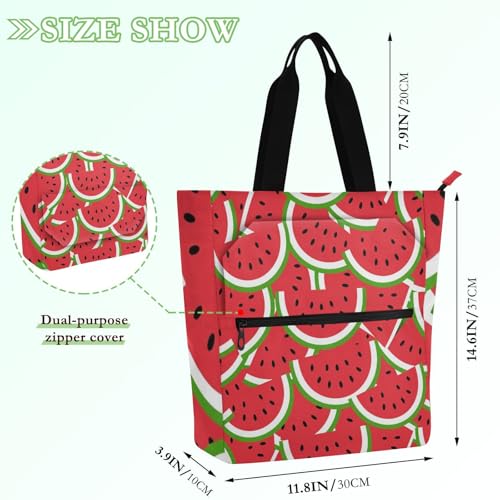 Bolsa para libros con bolsillo externo con cremallera y diseño de sandía de verano 4