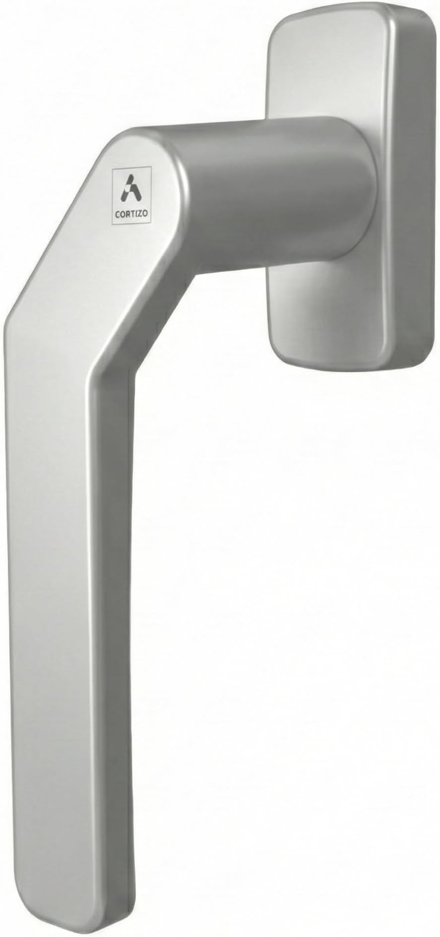 Cortizo Cranked Window Handle – Offset Espag Lever for Sliding Windows & Patio Doors – 7mm Square Spindle – Compact 110mm Backplate – Locking Replacement Part (Silver, Left Hand)