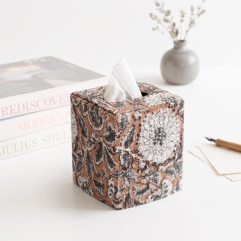 Soothi Premium Square Tissue Box Holder Cover – Decorative Tissue Dispenser Case for Home Living Room Table Office Desk Bathroom & Car Console, Reusable Modern Napkin Organizer (Onyx Bloom) image 3